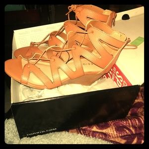 Torrid lace up tan wedges